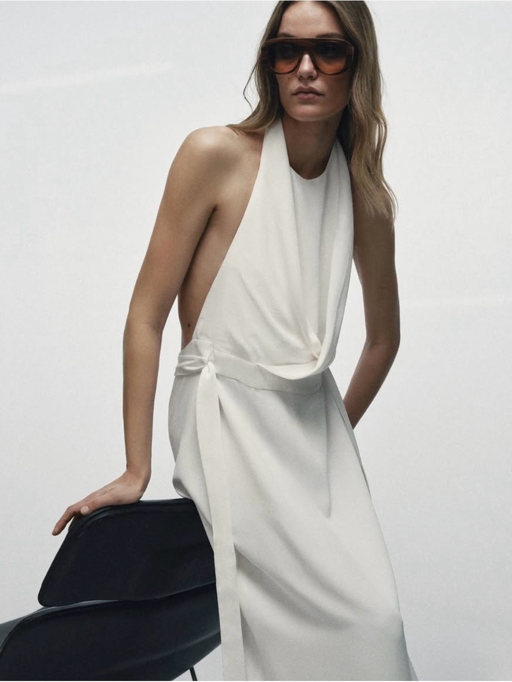 Exclusive NEW Sleeveless Draped Halter Maxi Dress in Ivory